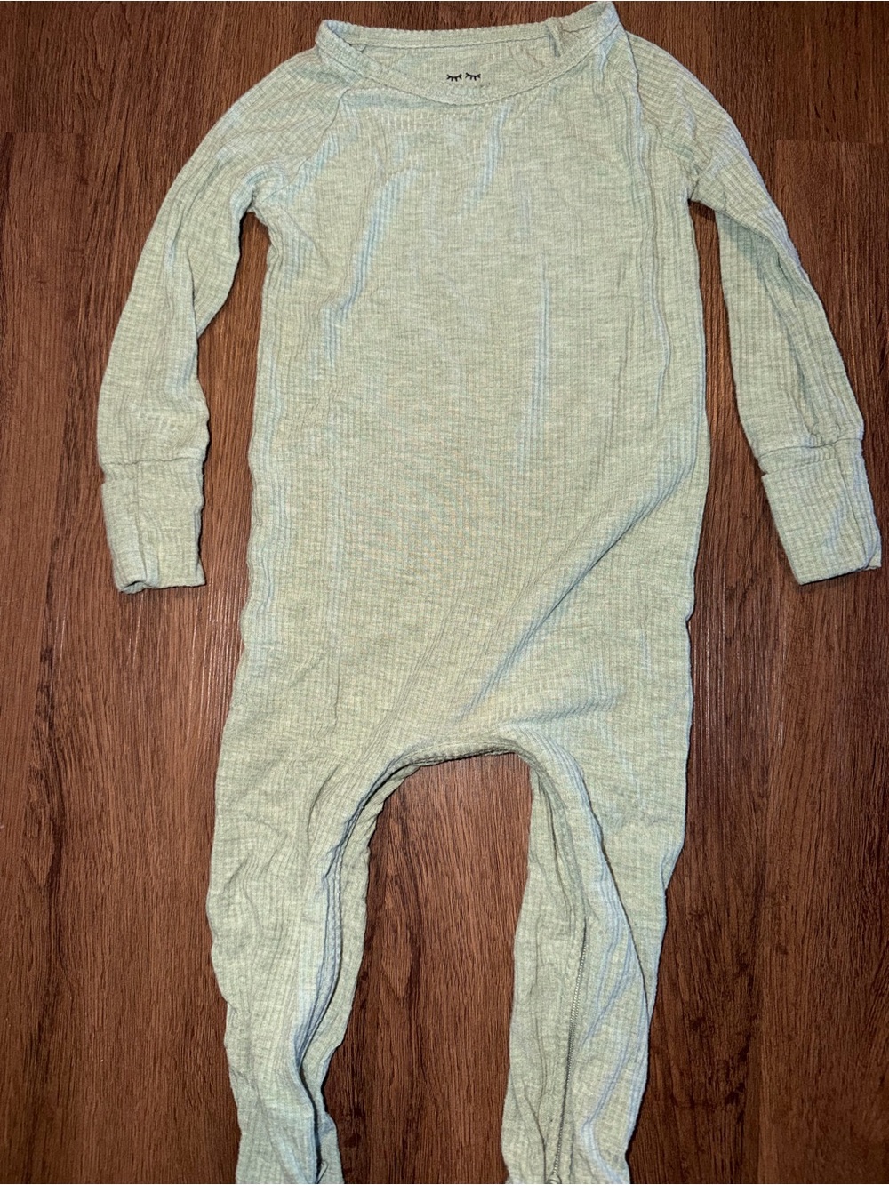 Kids One-Piece Ribbed Long-Sleeve Romper in Light Sage